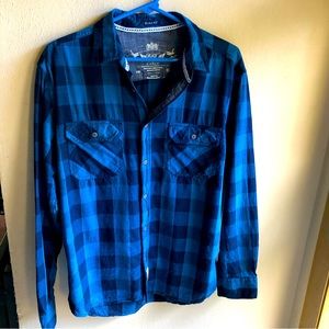 Black Jack Buffalo Check 100% Cotton Canvas Button-down Shirt. Navy/Royal. Large